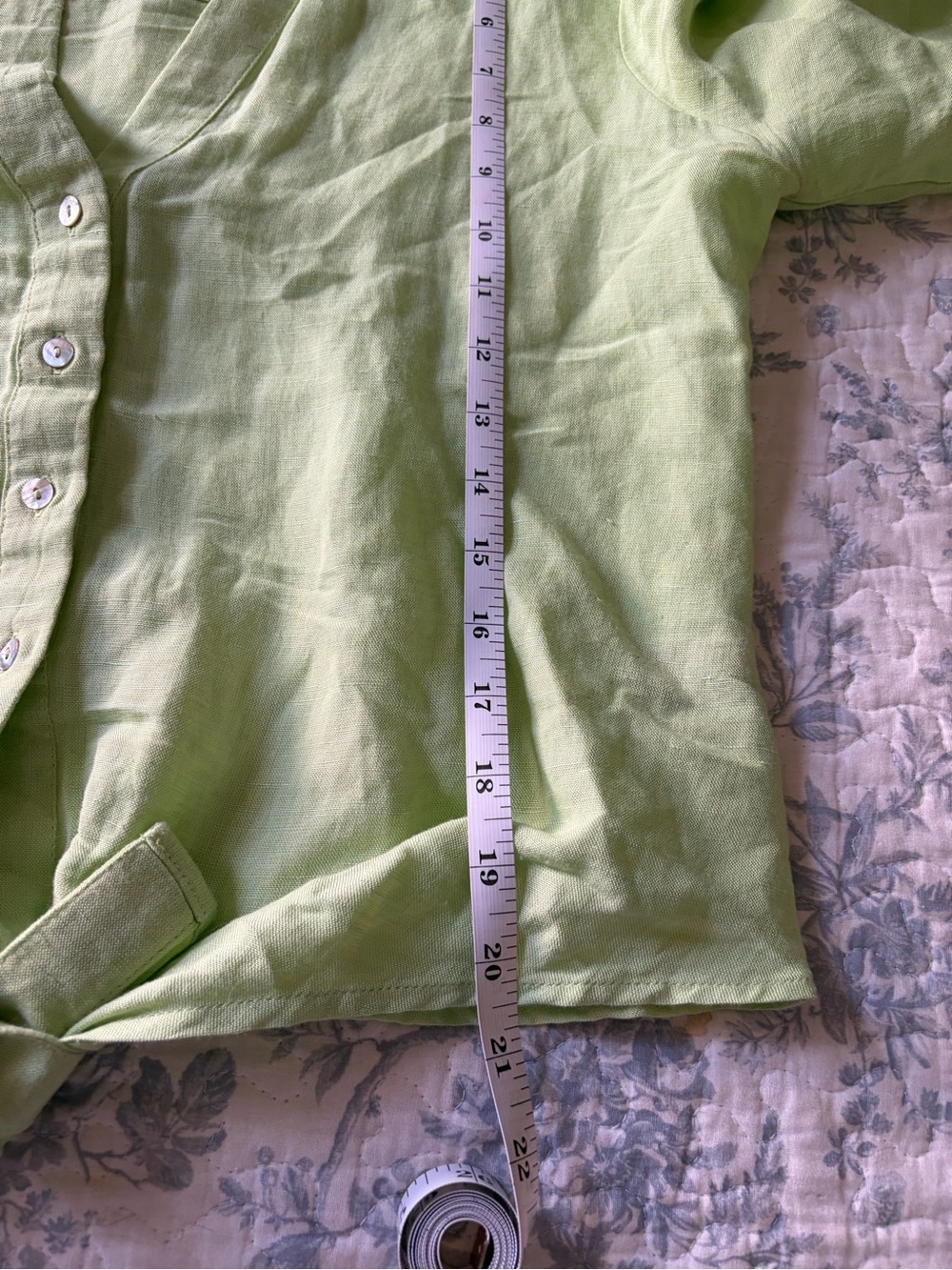 Boston Proper Women’s Small Lime Green Button/Tie Front Linen Top flared sleeves - Picture 10 of 12